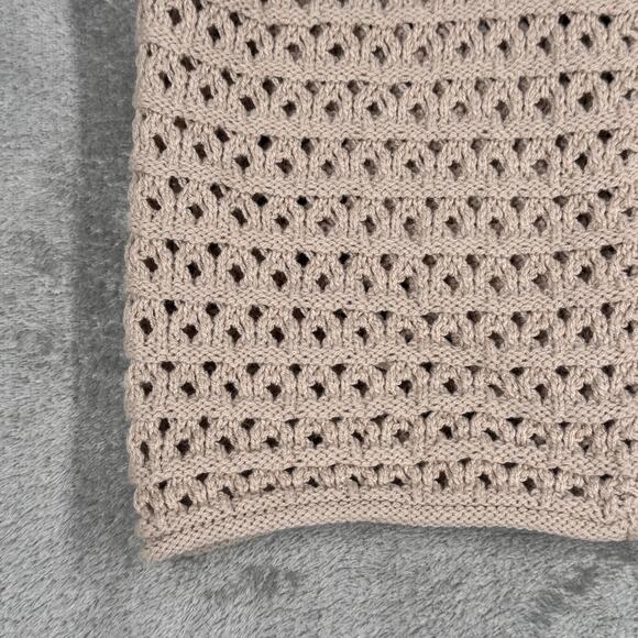 Pink Rose Sweater Womens Medium Cream Open Crochet Neutral Bohemain Peasant - Picture 5 of 10